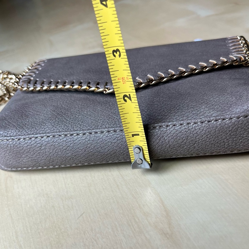 MMS Design Studio Taupe Crossbody Bag with Gold-Tone Chain & Whipstitch Trim - Picture 7 of 10